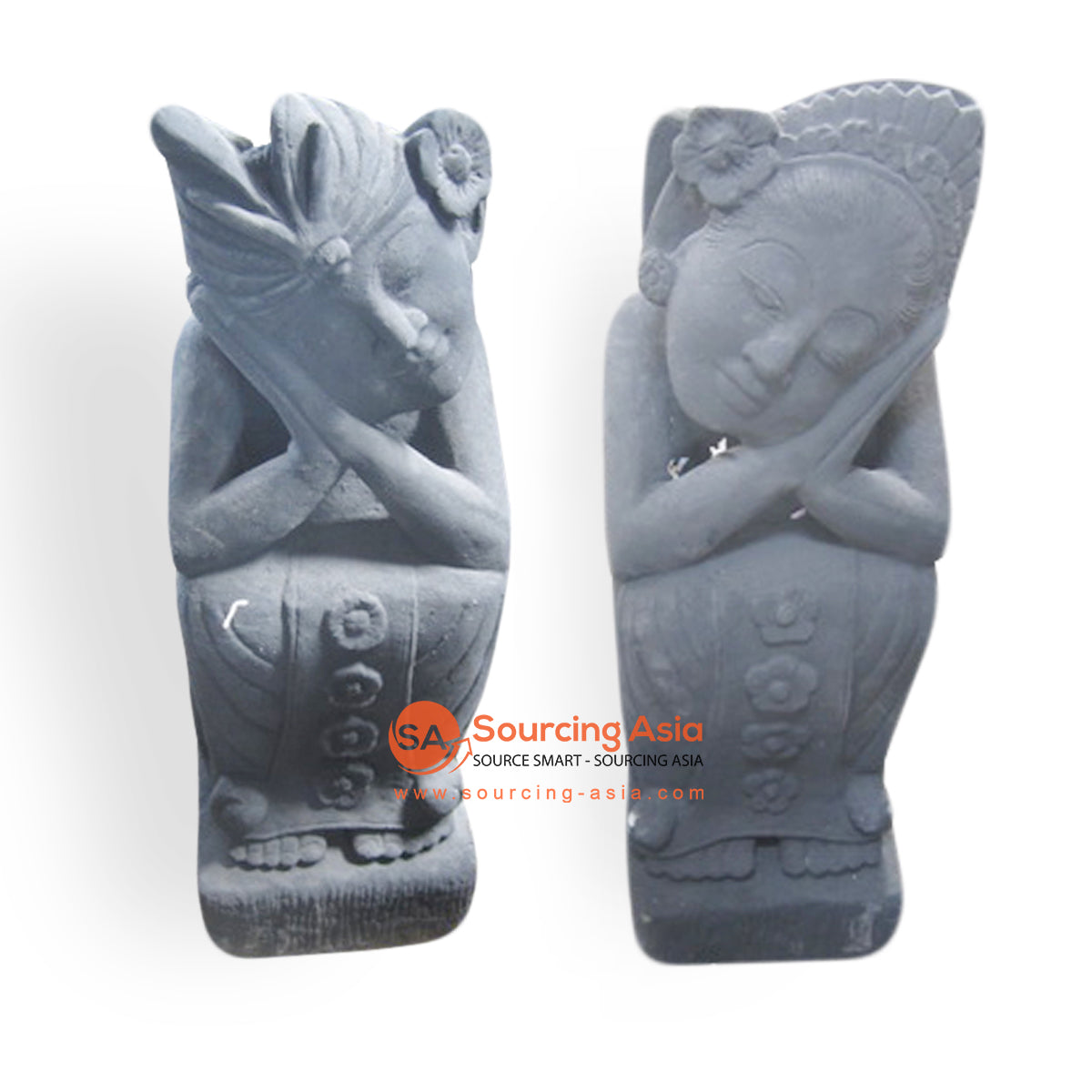 AGR055 BLACK STONE DREAMING BALINESE COUPLE STATUES