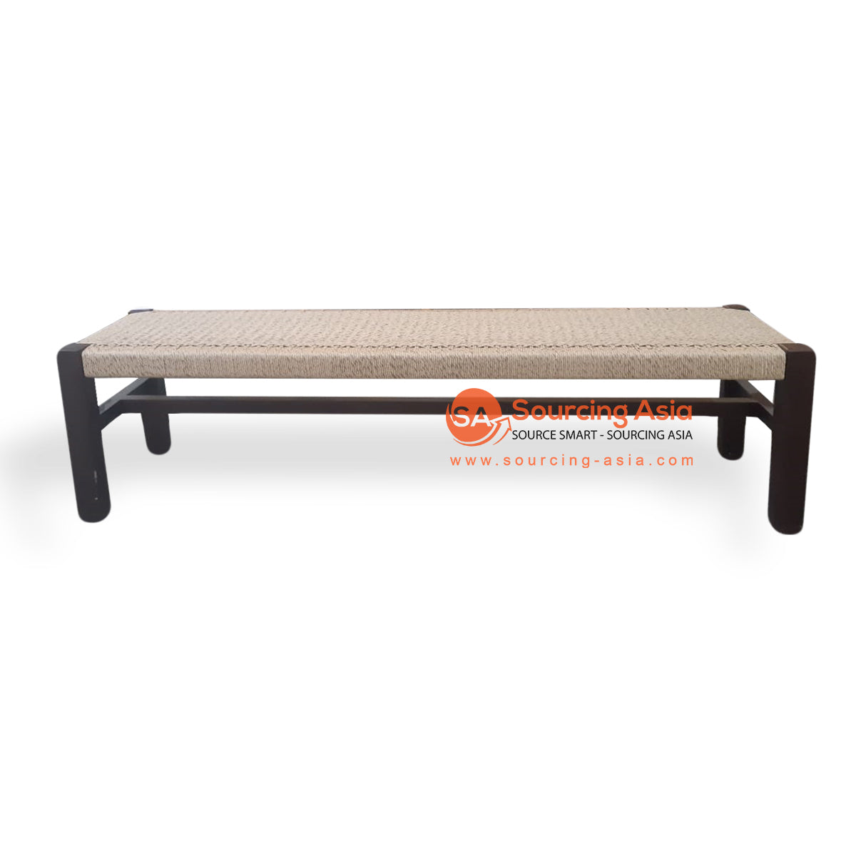 BNT199 DARK BROWN RECYCLED TEAK WOOD AND WOVEN RATTAN BED END BENCH