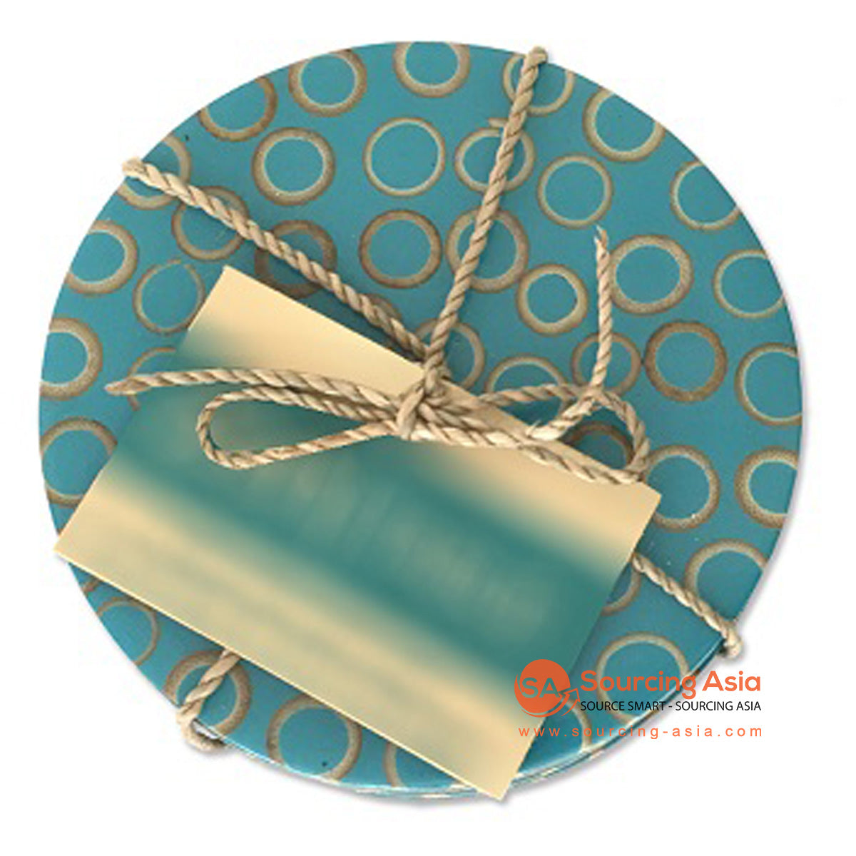 BZN005-1 SET OF FOUR TEAL RESIN WITH BAMBOO INLAID COASTERS