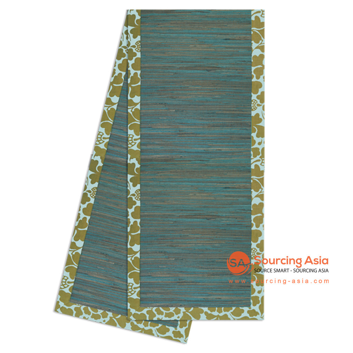 BZN033C-200 WATER HYACINTH AND PRINTED COTTON TABLE RUNNER