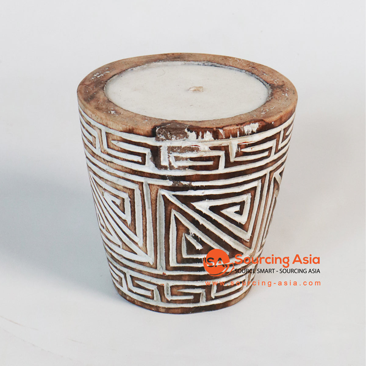 DGP009-1 WOODEN TRIBAL CARVED CANDLE HOLDER WITH CANDLE