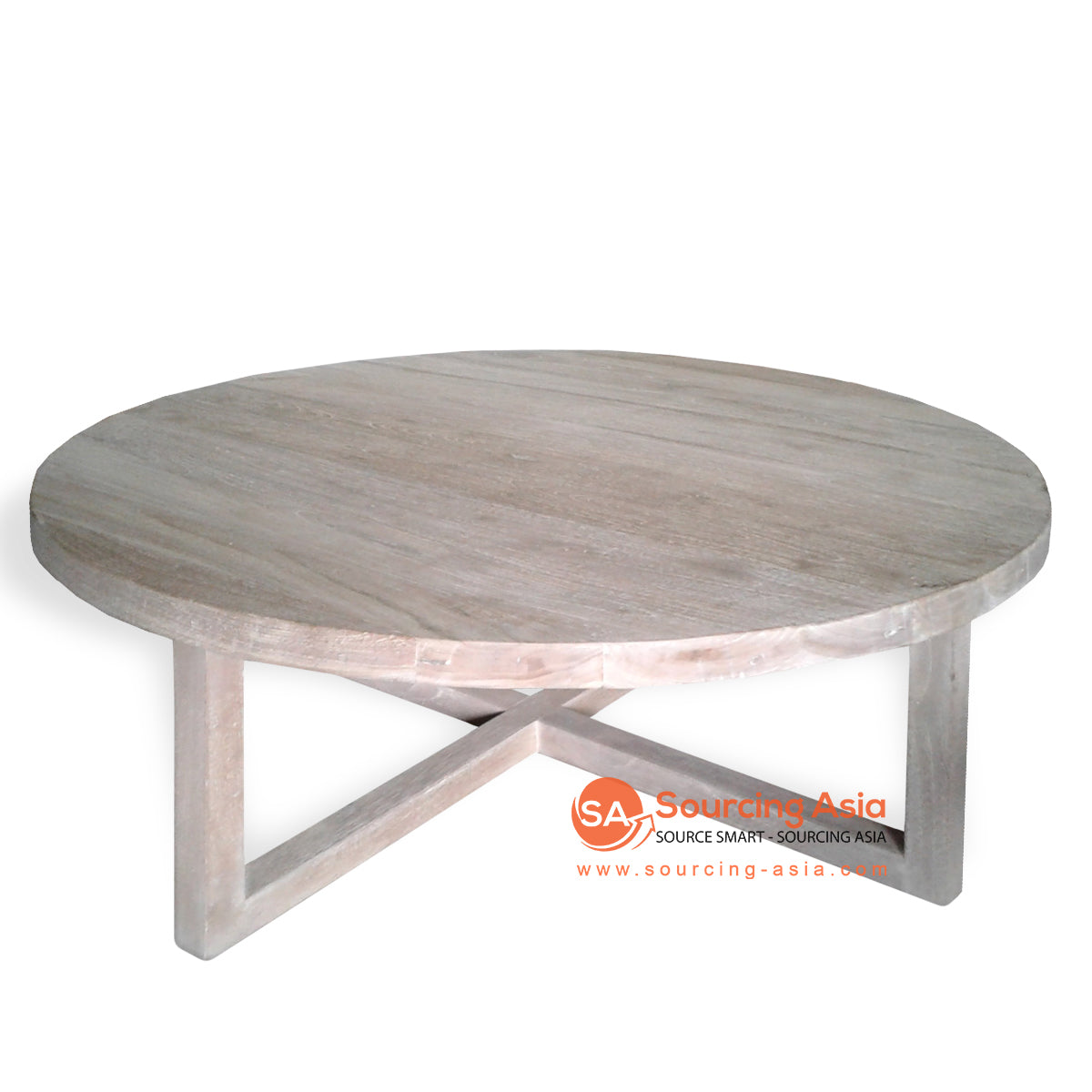 ECL030 WHITE WASH RECYCLED TEAK ROUND COFFEE TABLE