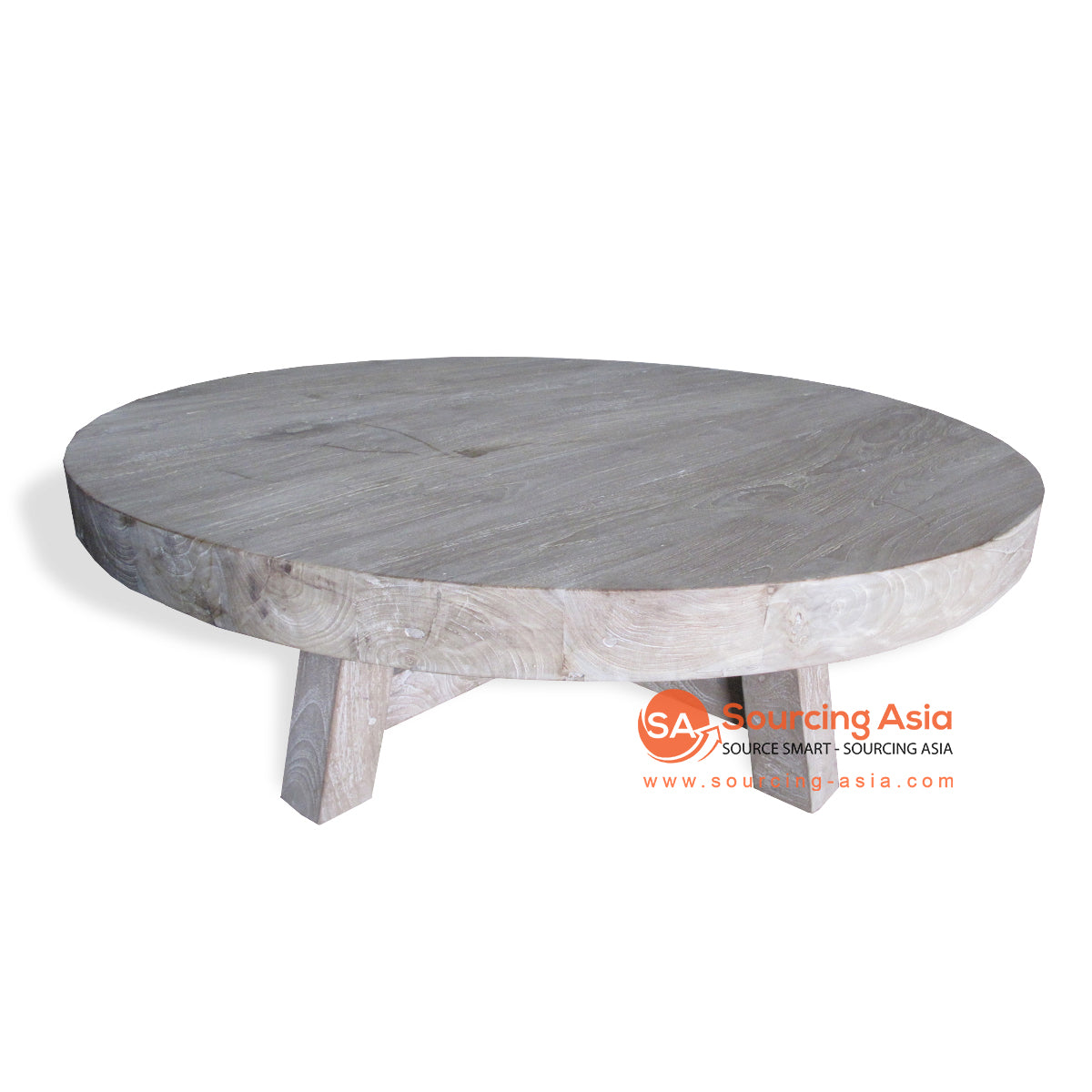 ECL040 WHITE WASH RECYCLED TEAK WOOD LOW ROUND COFFEE TABLE