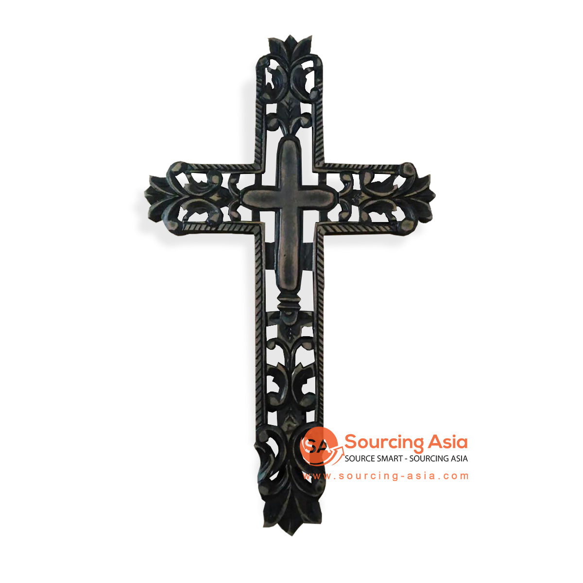 EXA116-50A BLACK WOODEN CARVED CROSS DECORATION