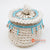 EXAC024-1 WHITE MACRAME TRINKET COIN HOLDER WITH SHELL AND BLUE BEADING