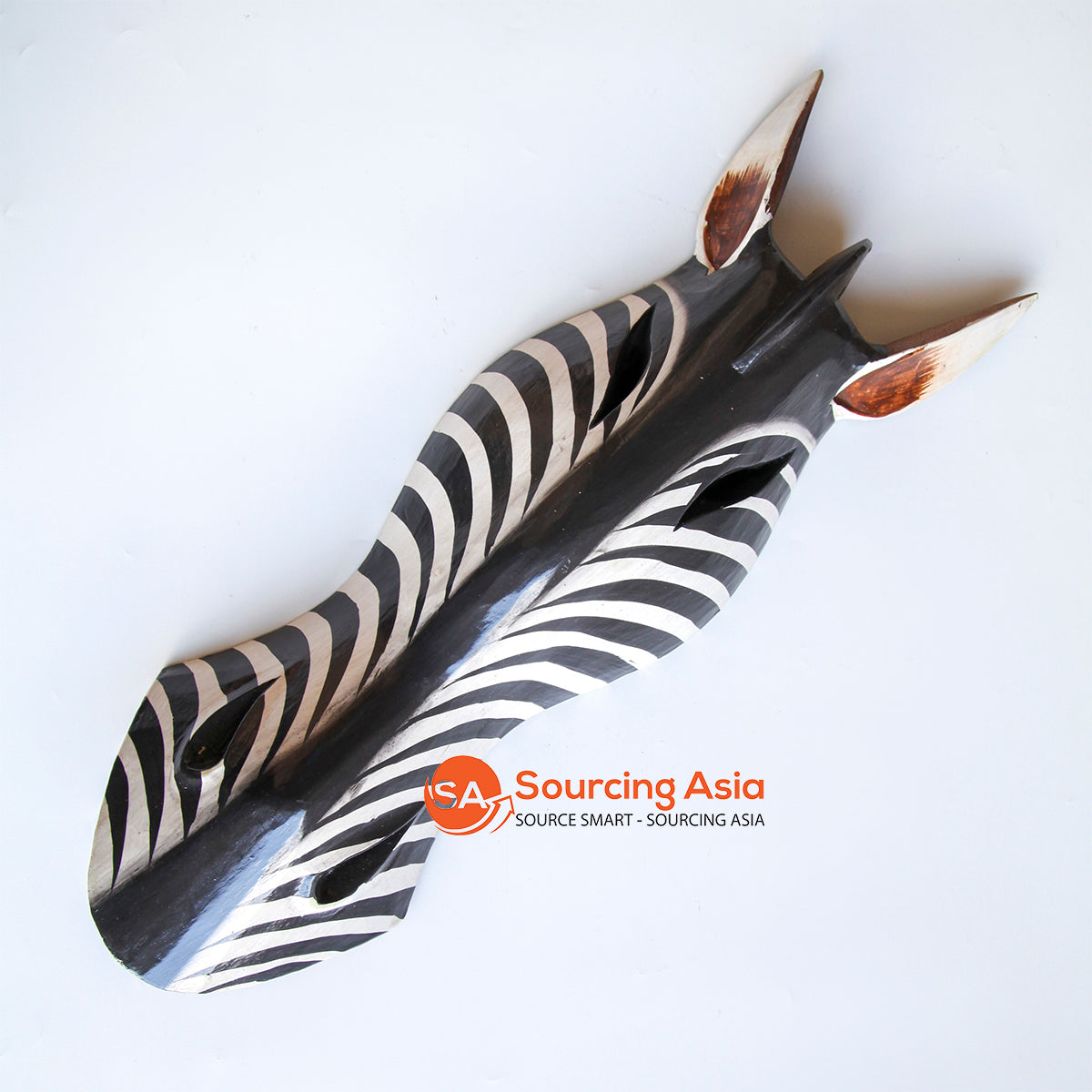 GAL020-1 BLACK AND WHITE STRIPPED WOODEN ZEBRA MASK DECORATION