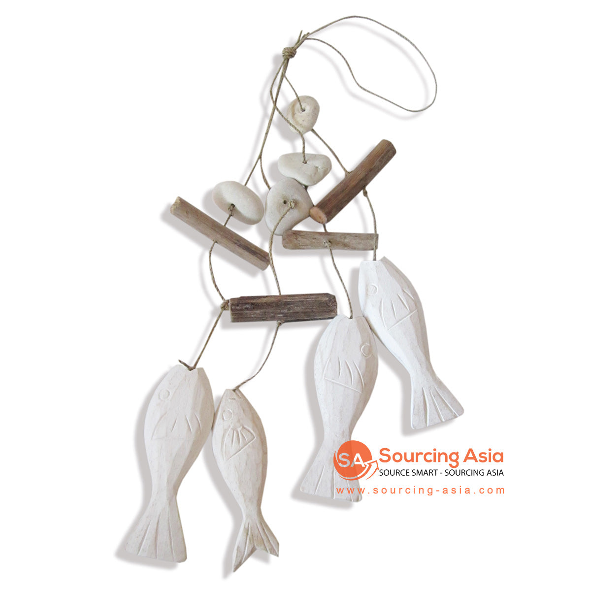 HAN006 WOODEN FOUR WHITE FISHES HANGING DECORATION