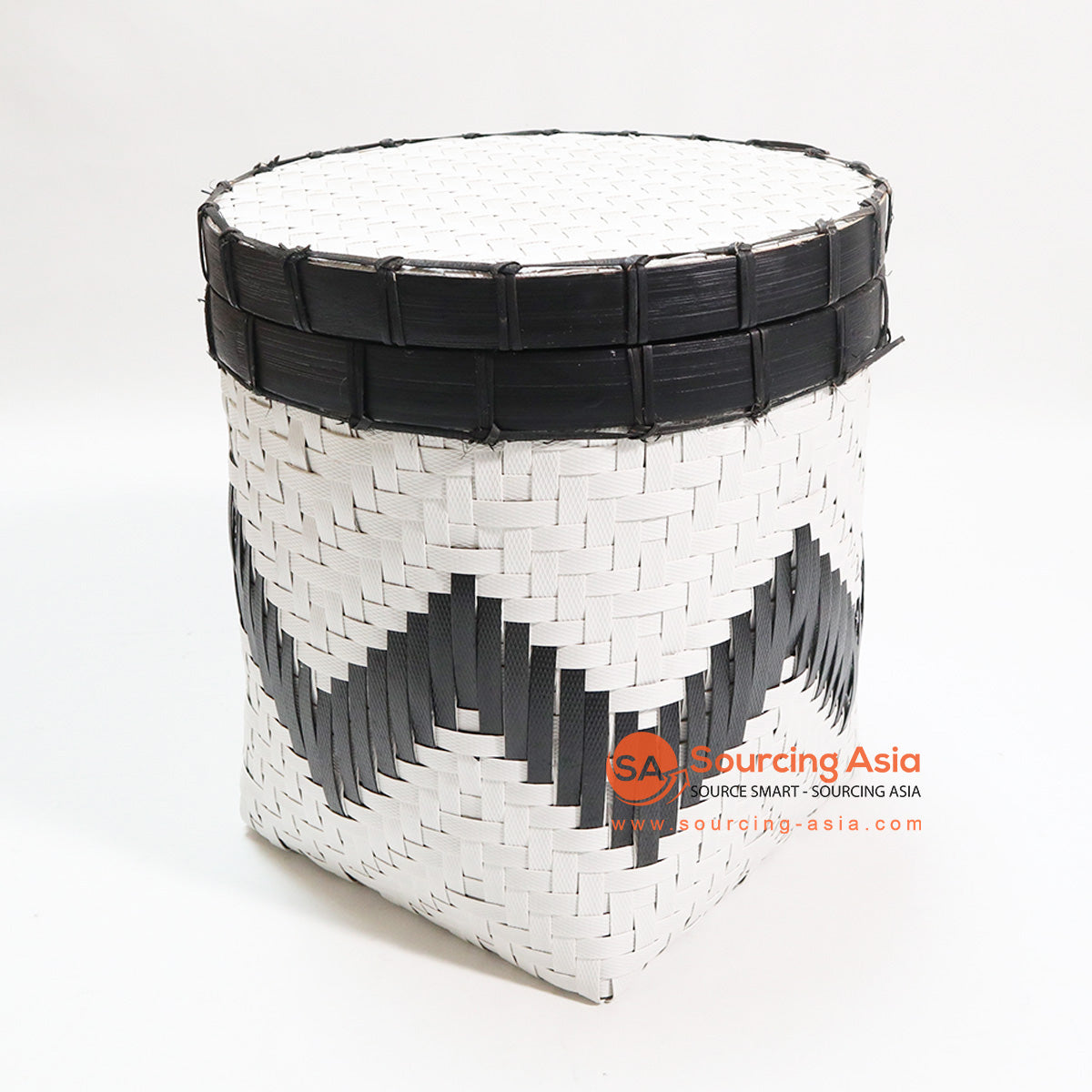 HBSC100 BLACK AND WHITE WOVEN BAMBOO BASKET