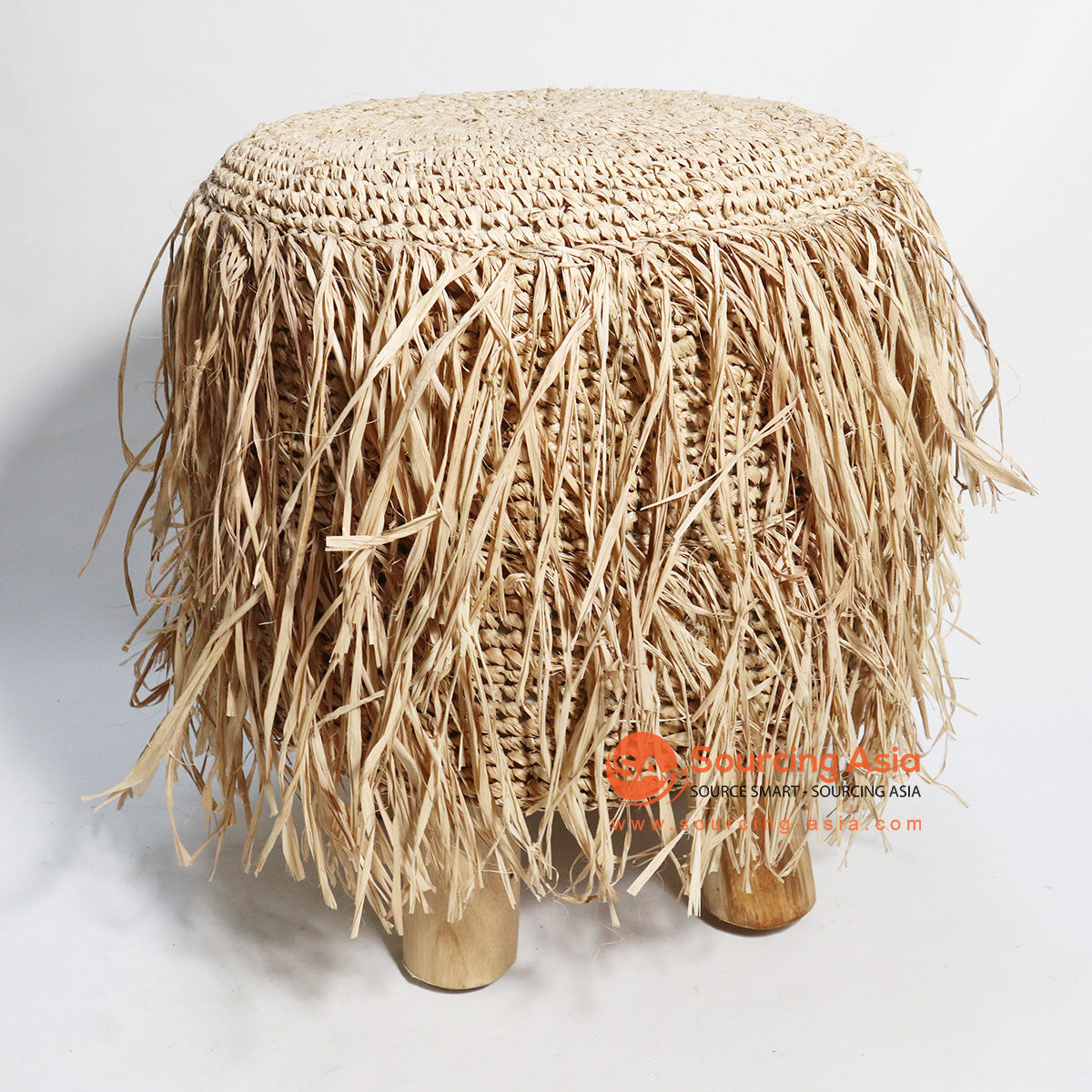 HBSC146 NATURAL RAFFIA FOOT STOOL WITH FRINGE