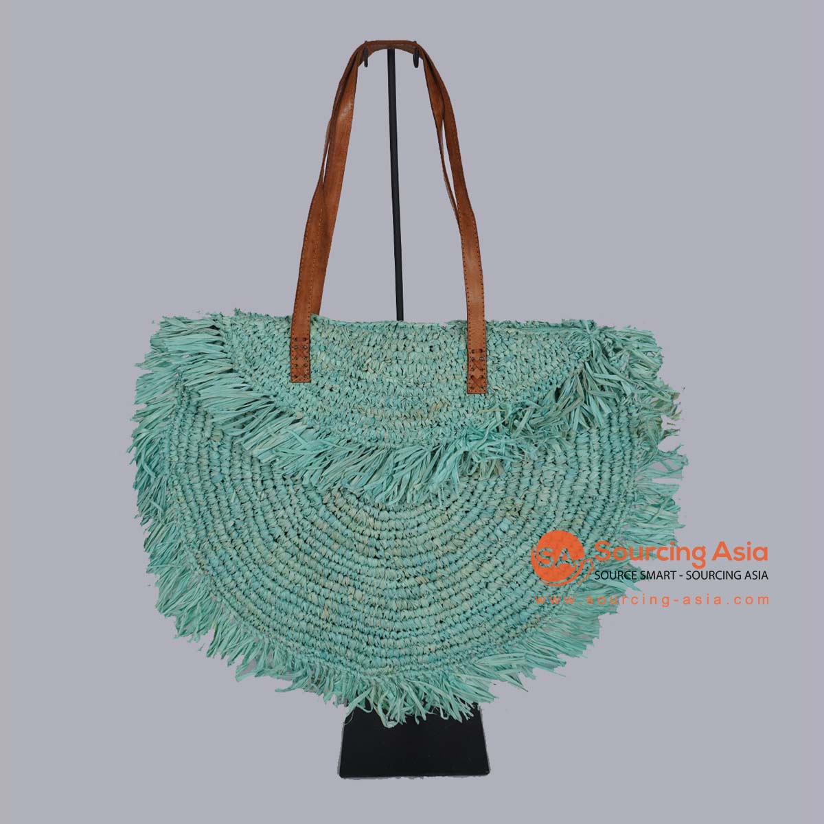 HBSC290-1 TURQUOISE GAJIH BAG WITH FRINGE AND LEATHER HANDLE