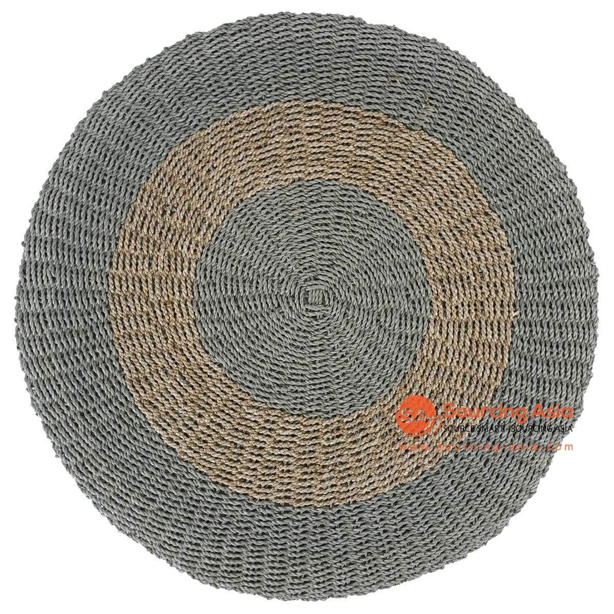 HBSC368 NATURAL SEAGRASS AND BLUE PLASTIC ROUND RUG