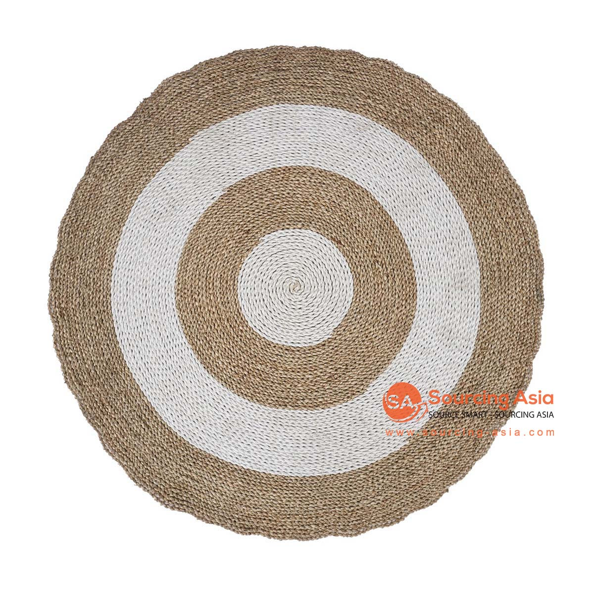 HBSC372 NATURAL SEAGRASS AND WHITE PLASTIC ROUND RUG