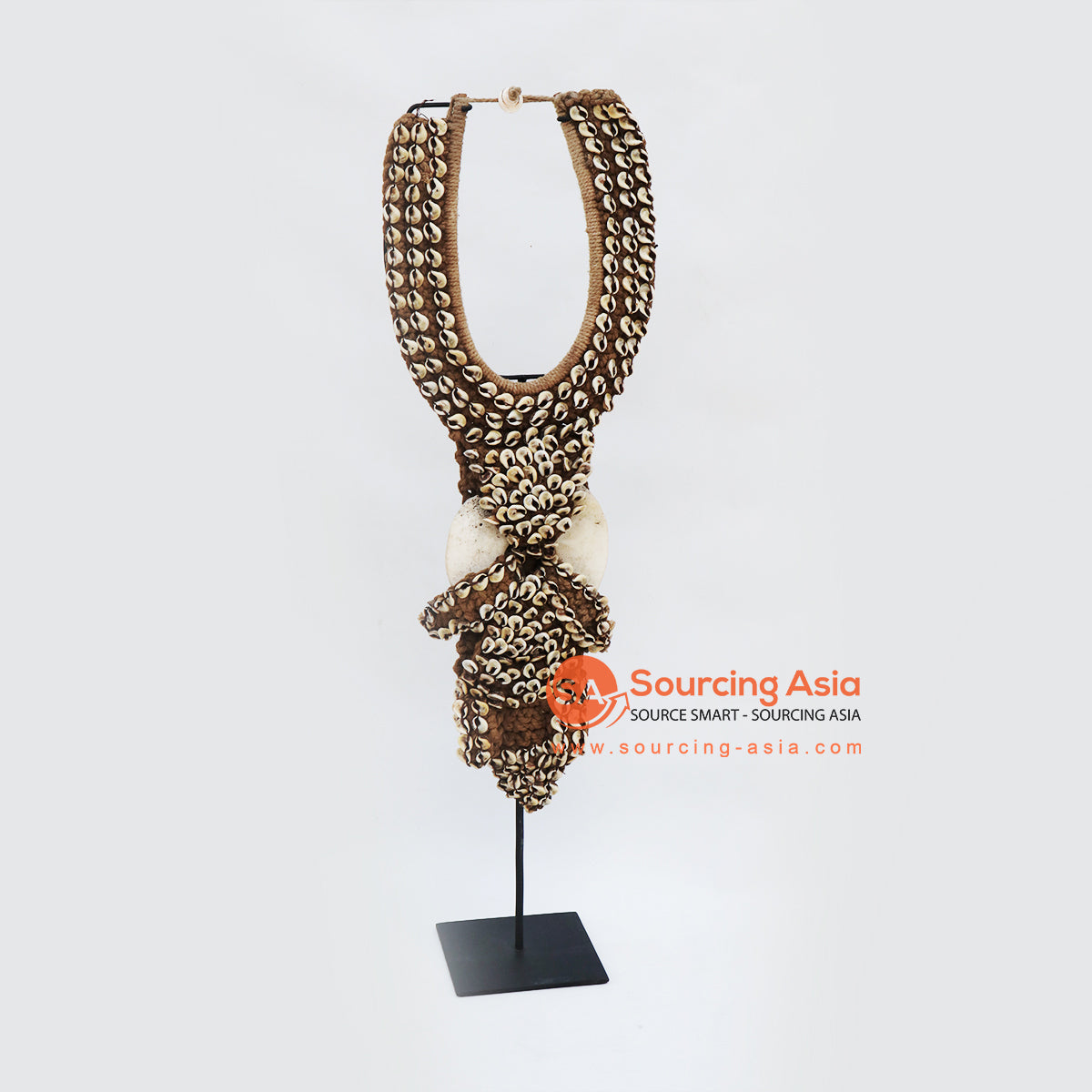 KNTC099 BROWN SHELL PAPUA TRIBAL STYLE NECKLACE ON STAND DECORATION