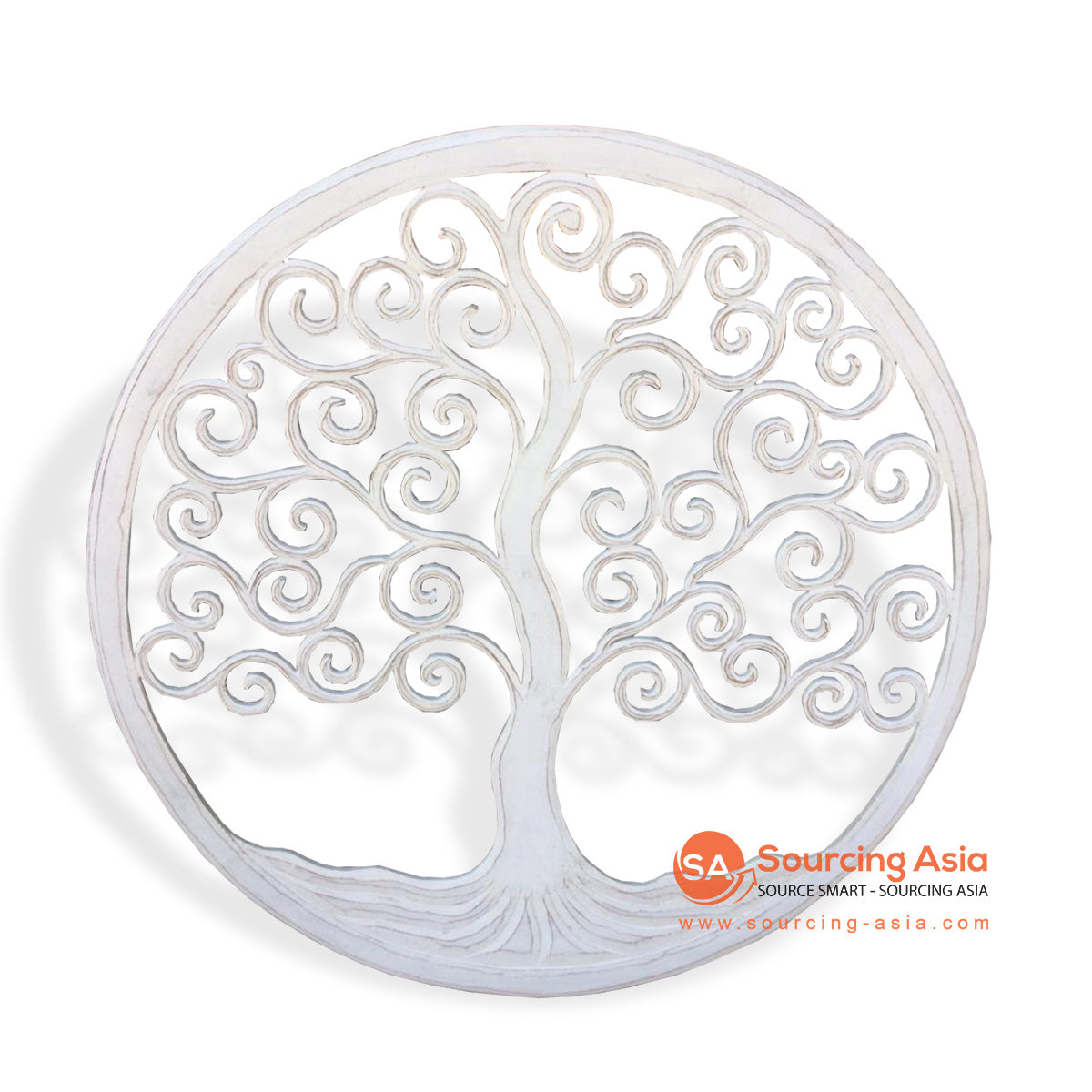 LUH013-100WW WHITE WASH WOODEN ROUND "TREE OF LIFE" PANEL