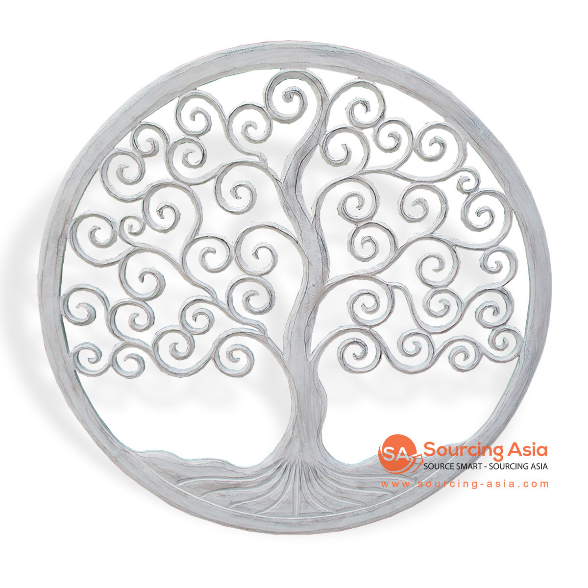 LUH013-100W WHITE WOODEN ROUND "TREE OF LIFE" PANEL