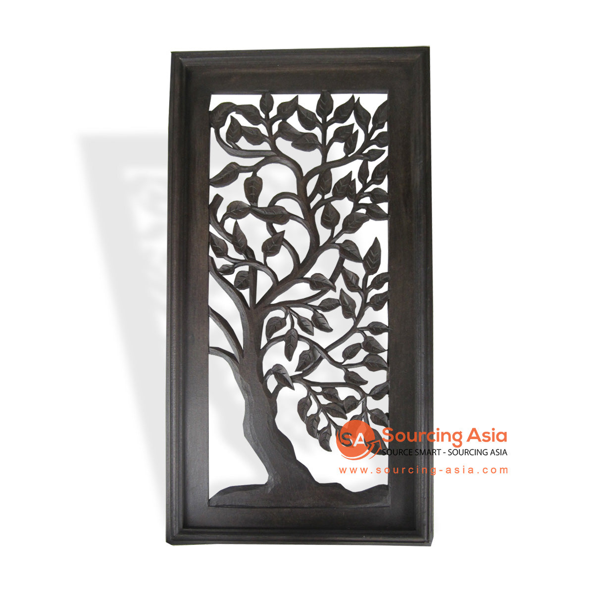 LUH024-1BR DARK BROWN WOODEN TREE CARVED PANEL