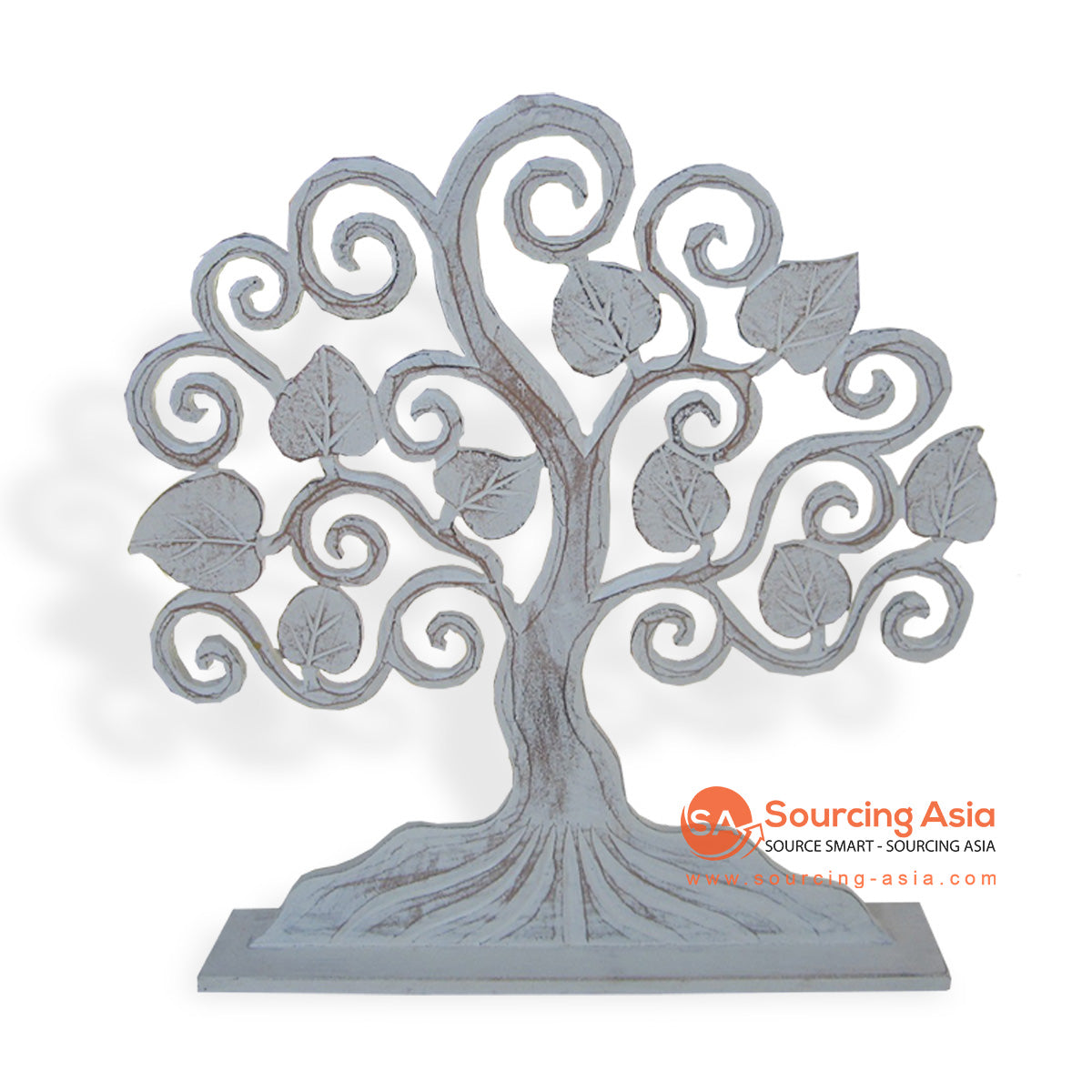 LUH025-40 WHITE WASH WOODEN "TREE OF LIFE" ON STAND DECORATION