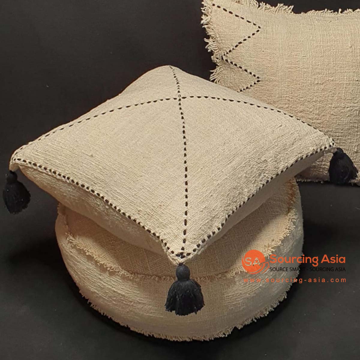 MAC330 NATURAL RAW COTTON CUSHION COVER WITH HAND STITCHING AND TASSELS (PRICE WITHOUT INNER)
