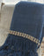 MAC402 NAVY RAW COTTON THROW WITH SHELLS AND FRINGE