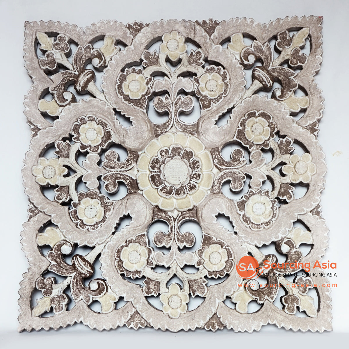 MANC006 MULTICOLOR WOODEN SQUARE FLOWER CARVED PANEL