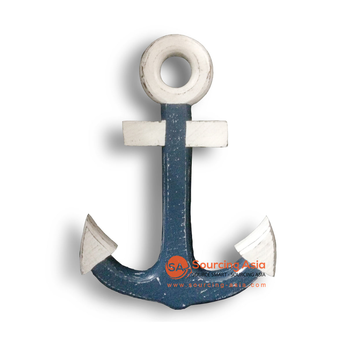 MTIB010-4 BLUE AND WHITE WOODEN ANCHOR DECORATION