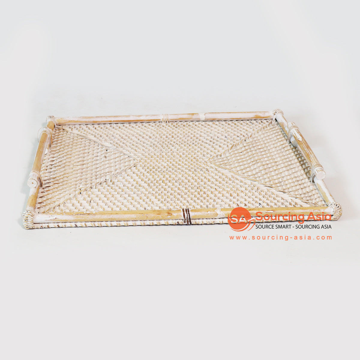 MTIC025-1 WHITE WASH WOVEN RATTAN SQUARE TRAY WITH EDGES