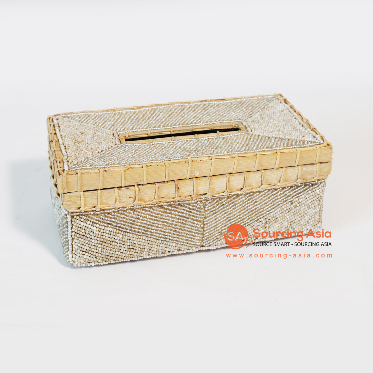 MTIC041-1 NATURAL BAMBOO AND BEADED TISSUE BOX