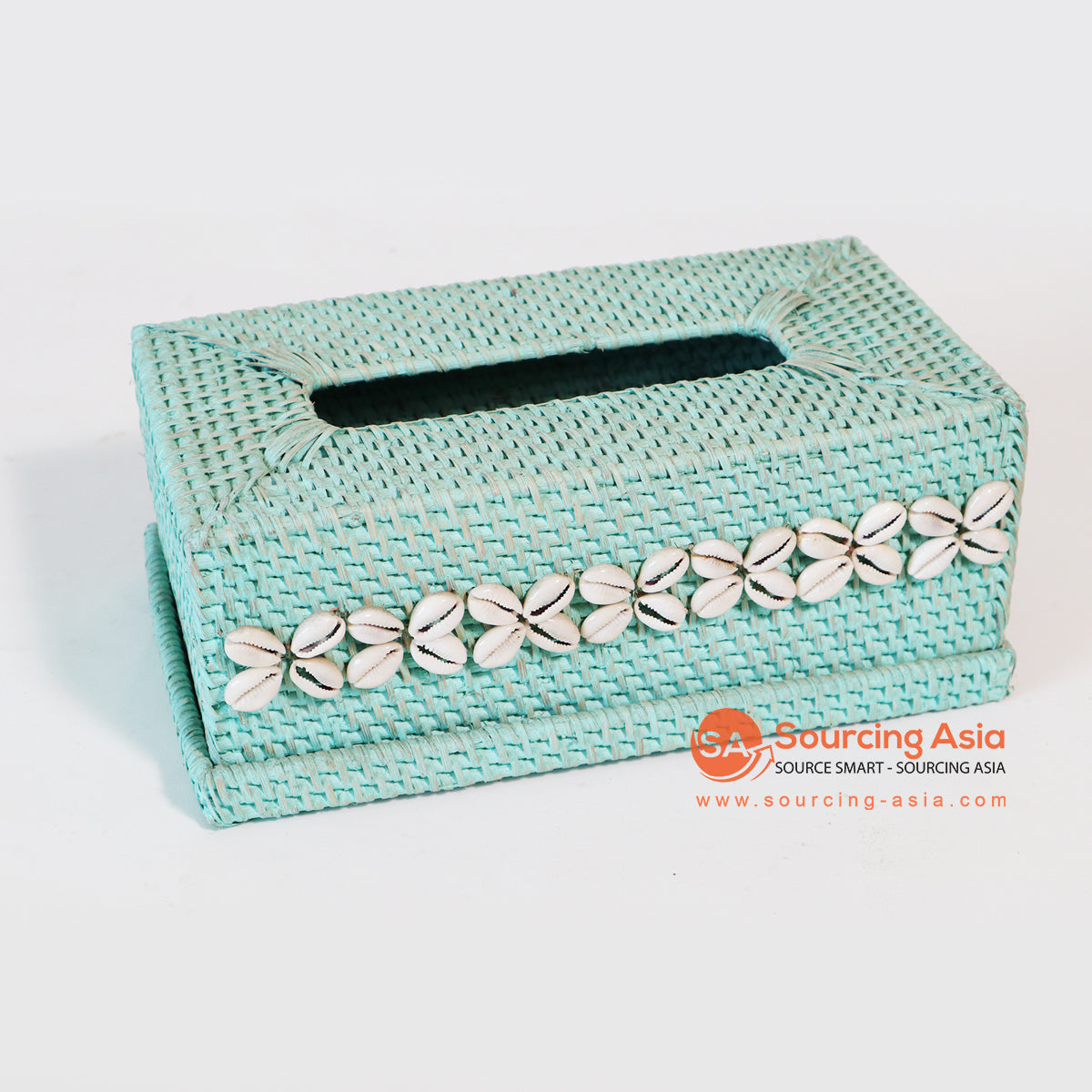 MTIC070-3 TURQUOISE RATTAN TISSUE BOX WITH SHELL