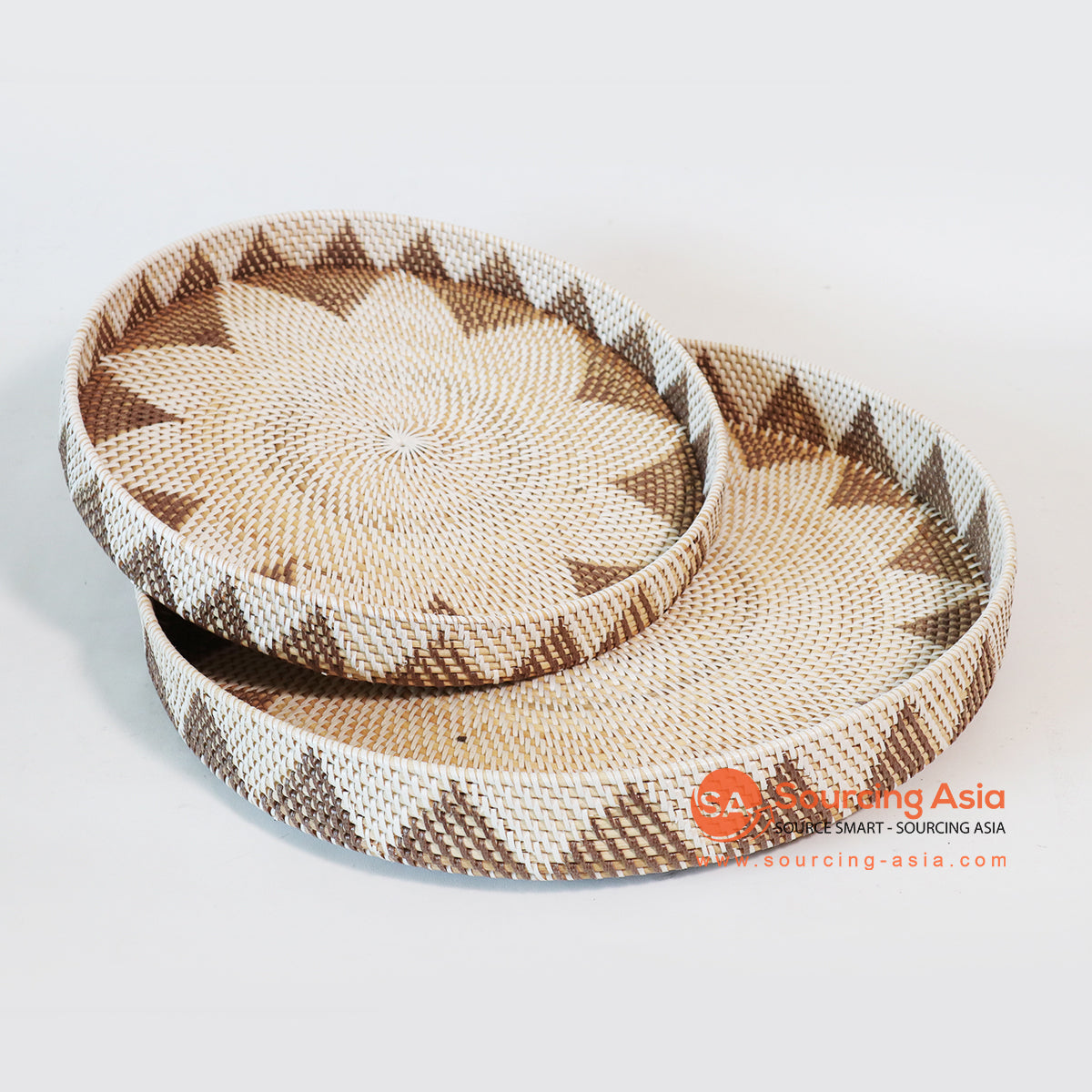 MTIC074-1 SET OF TWO NATURAL AND BROWN RATTAN TRAYS