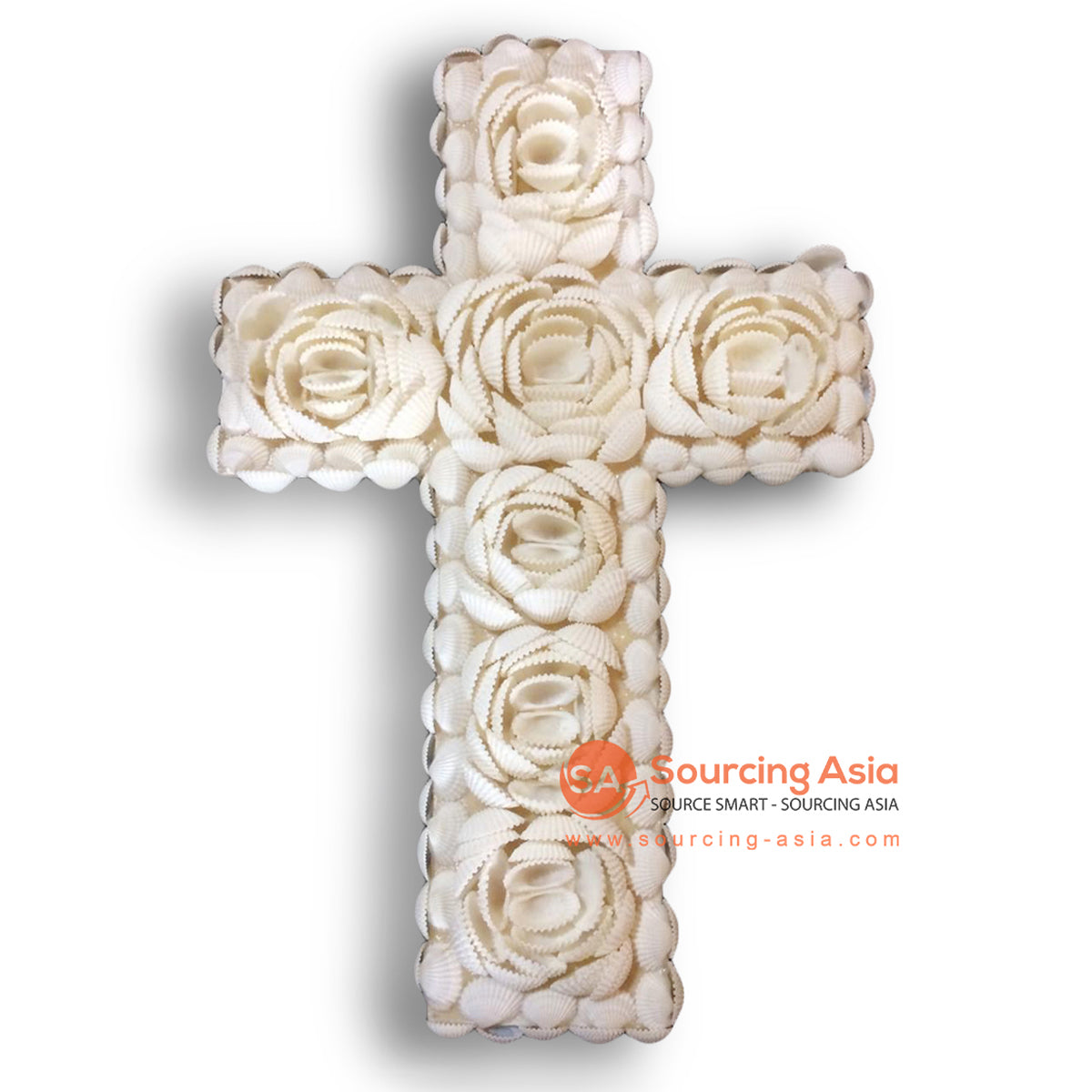 NST005 WHITE SHELL CROSS ROSE DESIGN HANGING WALL DECORATION