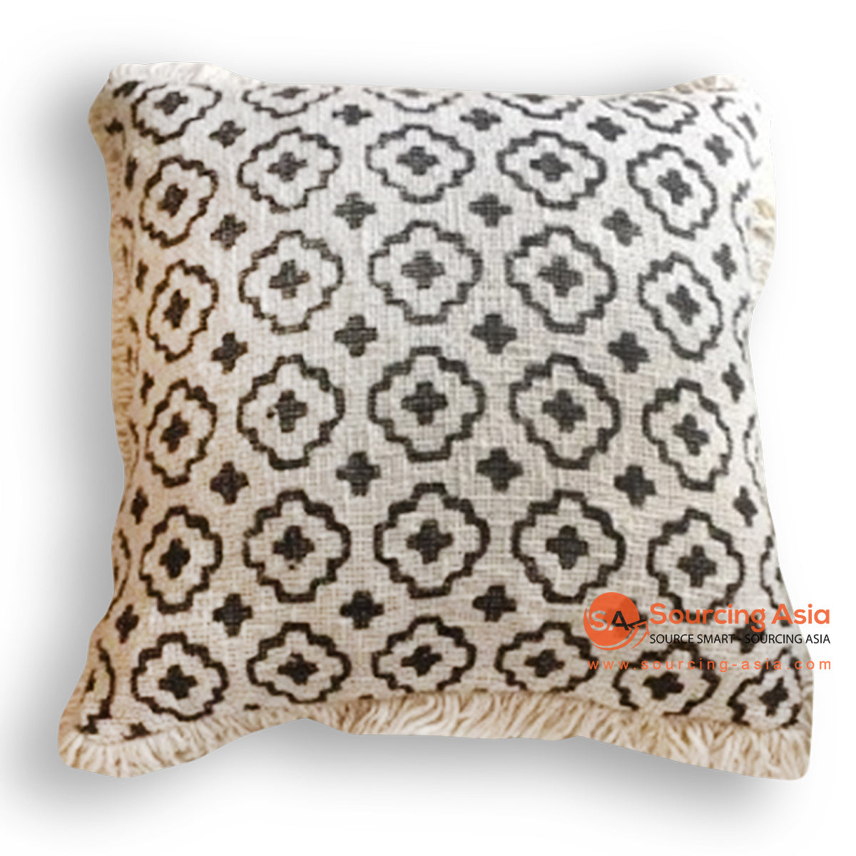 PLT007 WHITE AND BLACK SQUARE CUSHION WITH FRINGE (PRICE WITHOUT INNER)