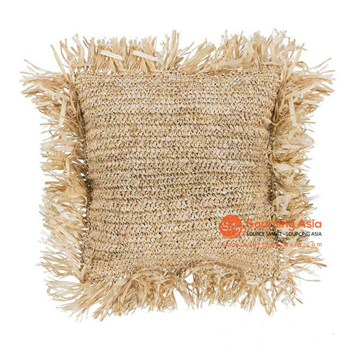 SHL049A NATURAL RAFFIA SQUARE CUSHION WITH FRINGE (PRICE WITH INNER)