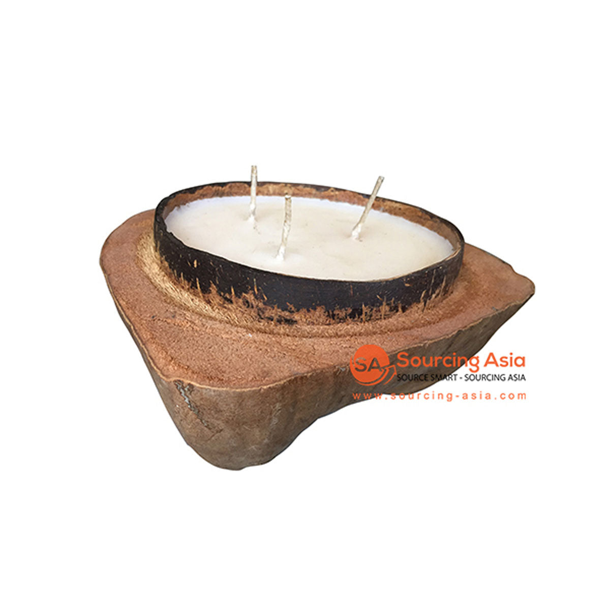 SHL060-5 NATURAL COCONUT CANDLE HOLDER WITH CANDLE