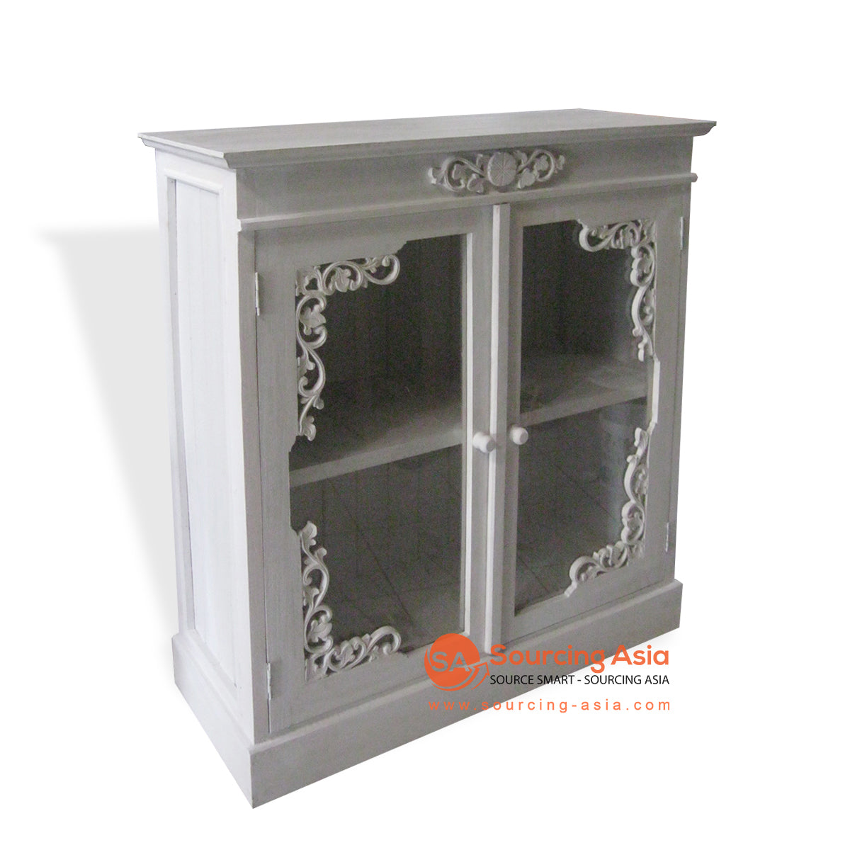THE012 WHITE WASH WOODEN BOOK SHELF WITH GLASS
