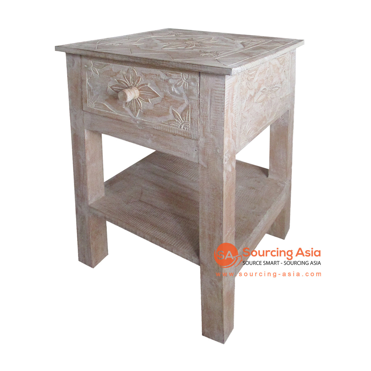THE080-2 BROWN WASH WOODEN SIDE TABLE WITH DRAWER