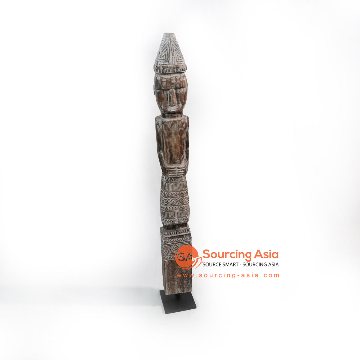 VIC046 BROWN WOODEN TRIBAL FIGURE STATUE ON STAND DECORATION
