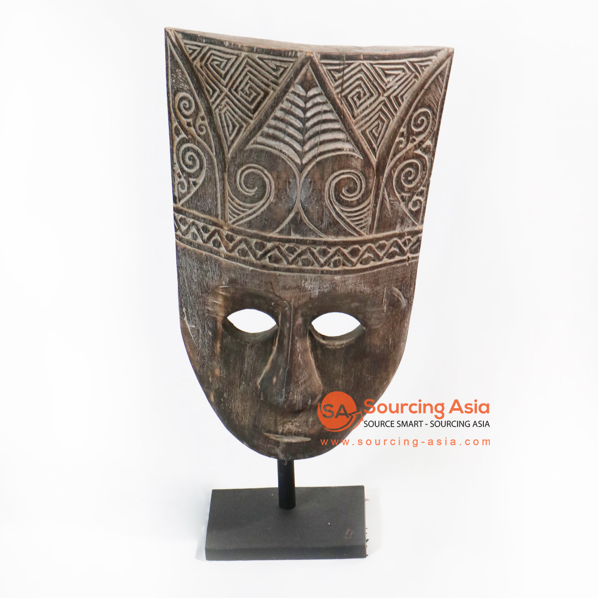 VIC053 BROWN WOODEN ETHNIC TRIBAL MASK ON STAND DECORATION