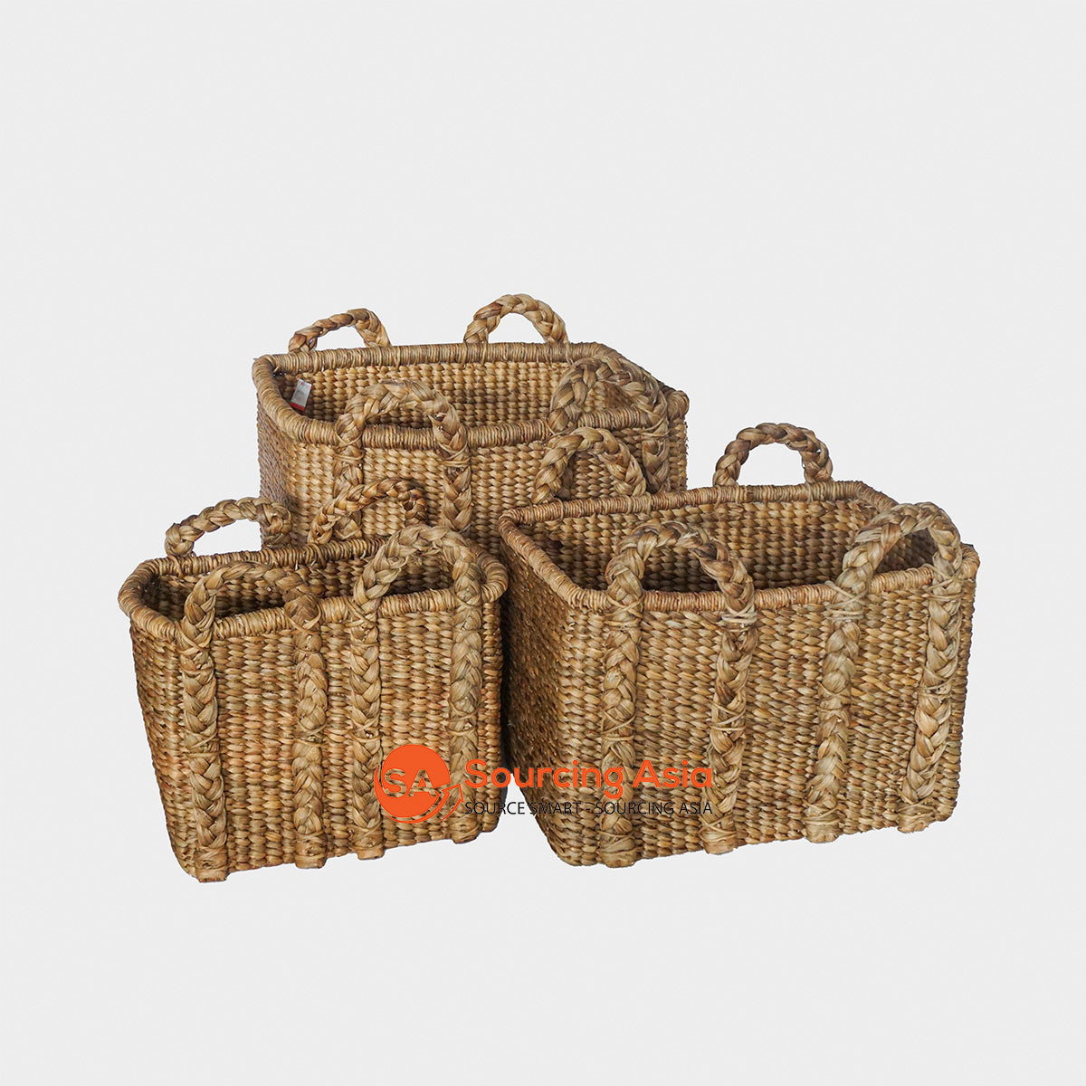 HBS120-1 SET OF THREE WATER HYACINTH BASKETS WITH HANDLES