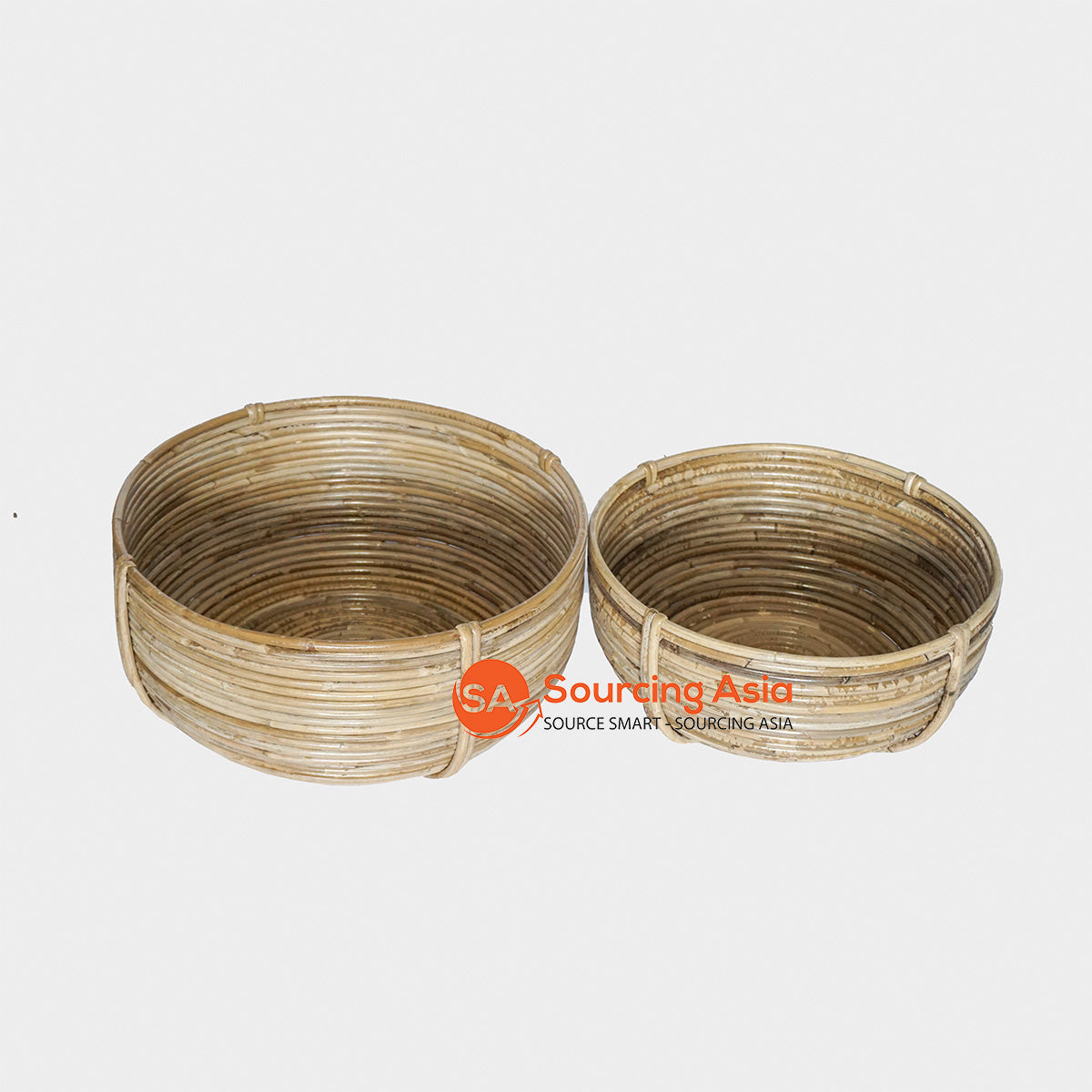 HBS335 SET OF TWO ROUND RATTAN BOWLS