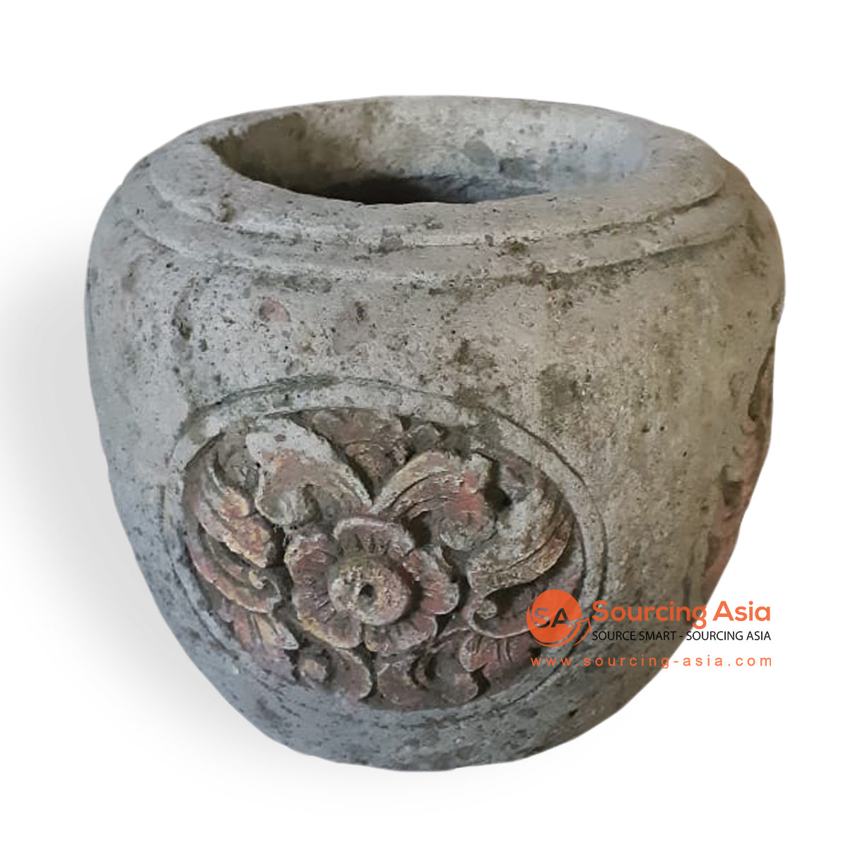 AGR338 STONE SMALL BALINESE CARVED POT