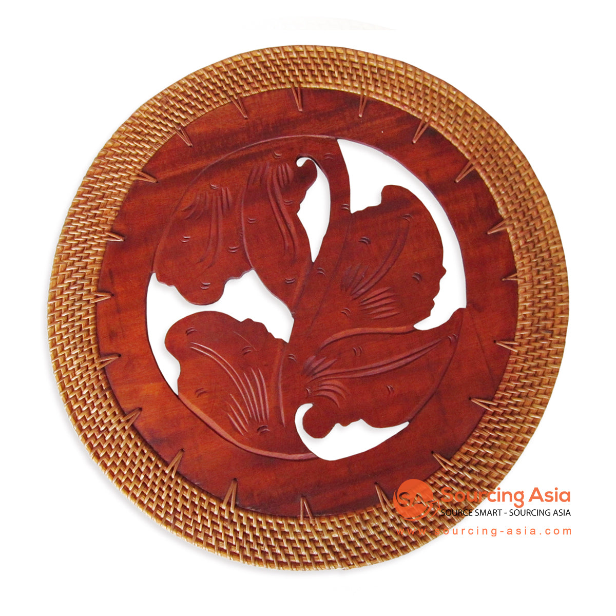 ALI007R34 NATURAL RATTAN AND WOOD ROUND PLACEMAT WITH CARVINGS