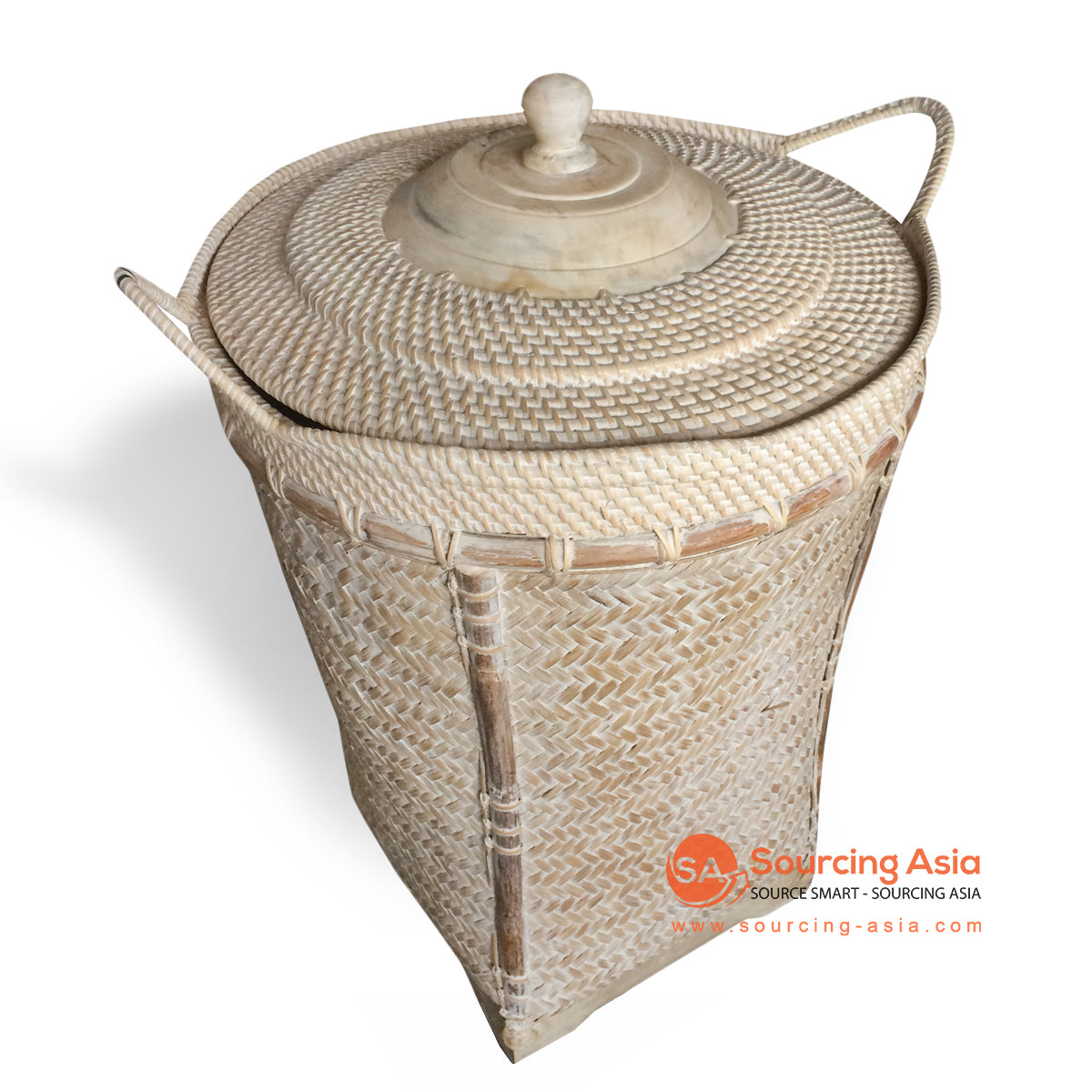 ALI056 WHITE WASH WOVEN BAMBOO LAUNDRY BASKET WITH LID