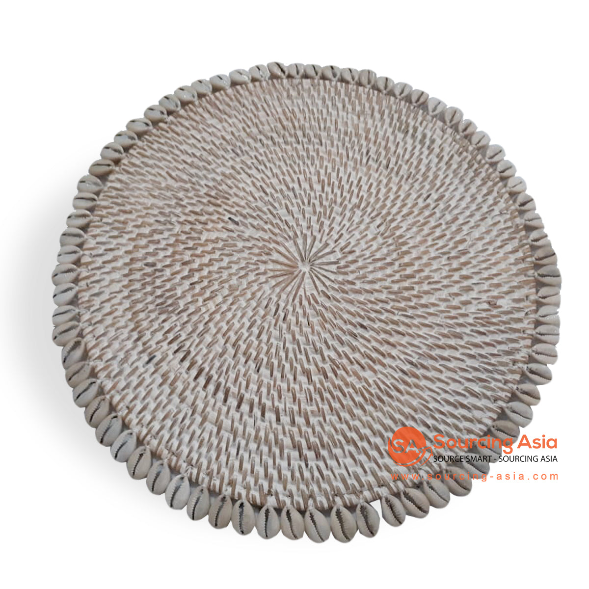 ALI064-1 WHITE WASH RATTAN ROUND PLACEMAT WITH SHELL