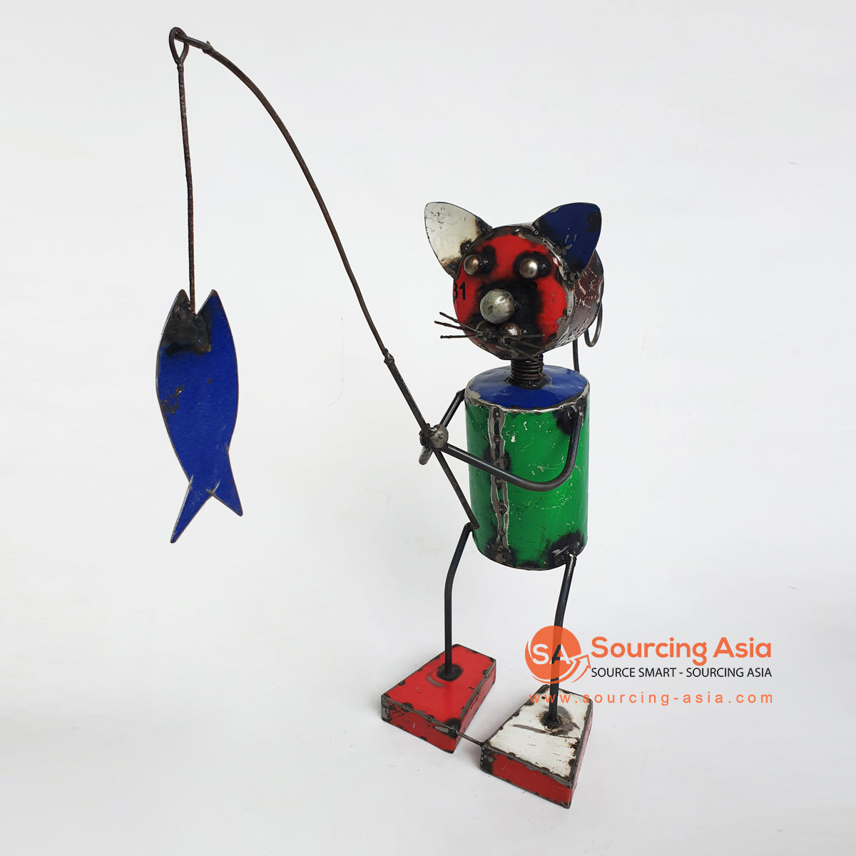 ALNC027 METAL FISHING CAT DECORATION