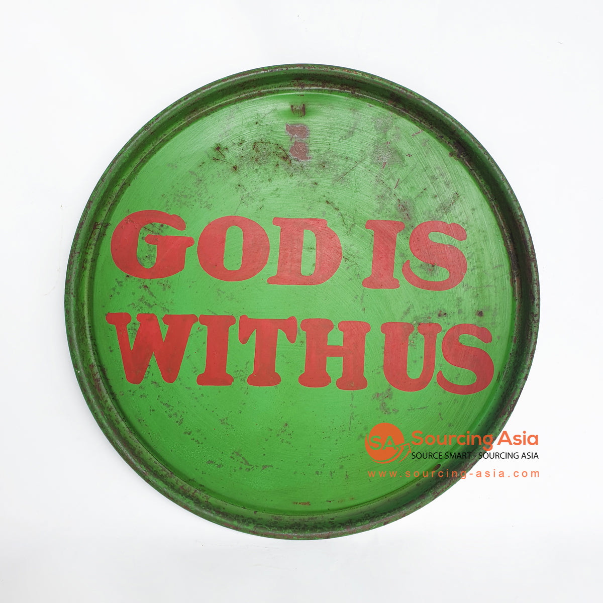 ALNC051 ROUND METAL DECORATION WITH "GOD IS WITH US"