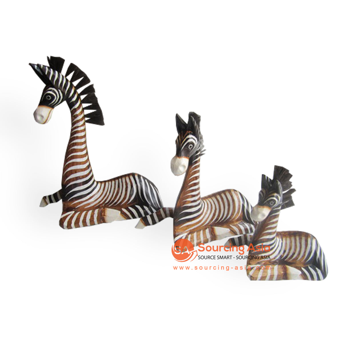 BBL002-C SET OF THREE SITTING ZEBRAS IN BROWN AND ANTIQUE WHITE STRIPES