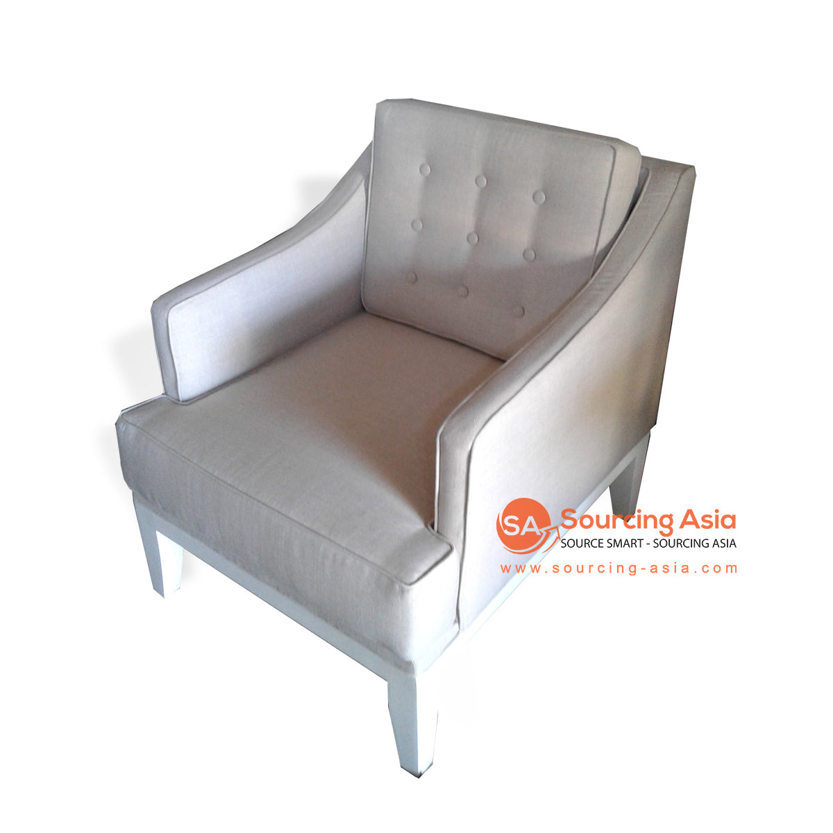 BCCH001-3 WHITE FABRIC AND TEAK WOOD UPHOLSTERED SINGLE SEAT CHAIR (PRICE WITHOUT FABRIC)