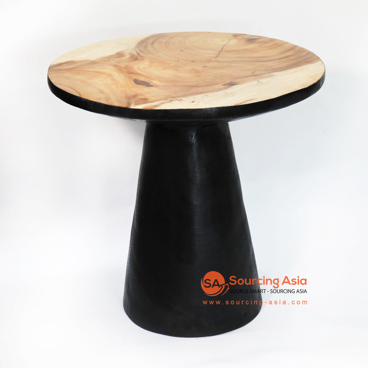 BMW007-5 NATURAL AND BLACK SUAR WOOD ROUND SIDE TABLE
