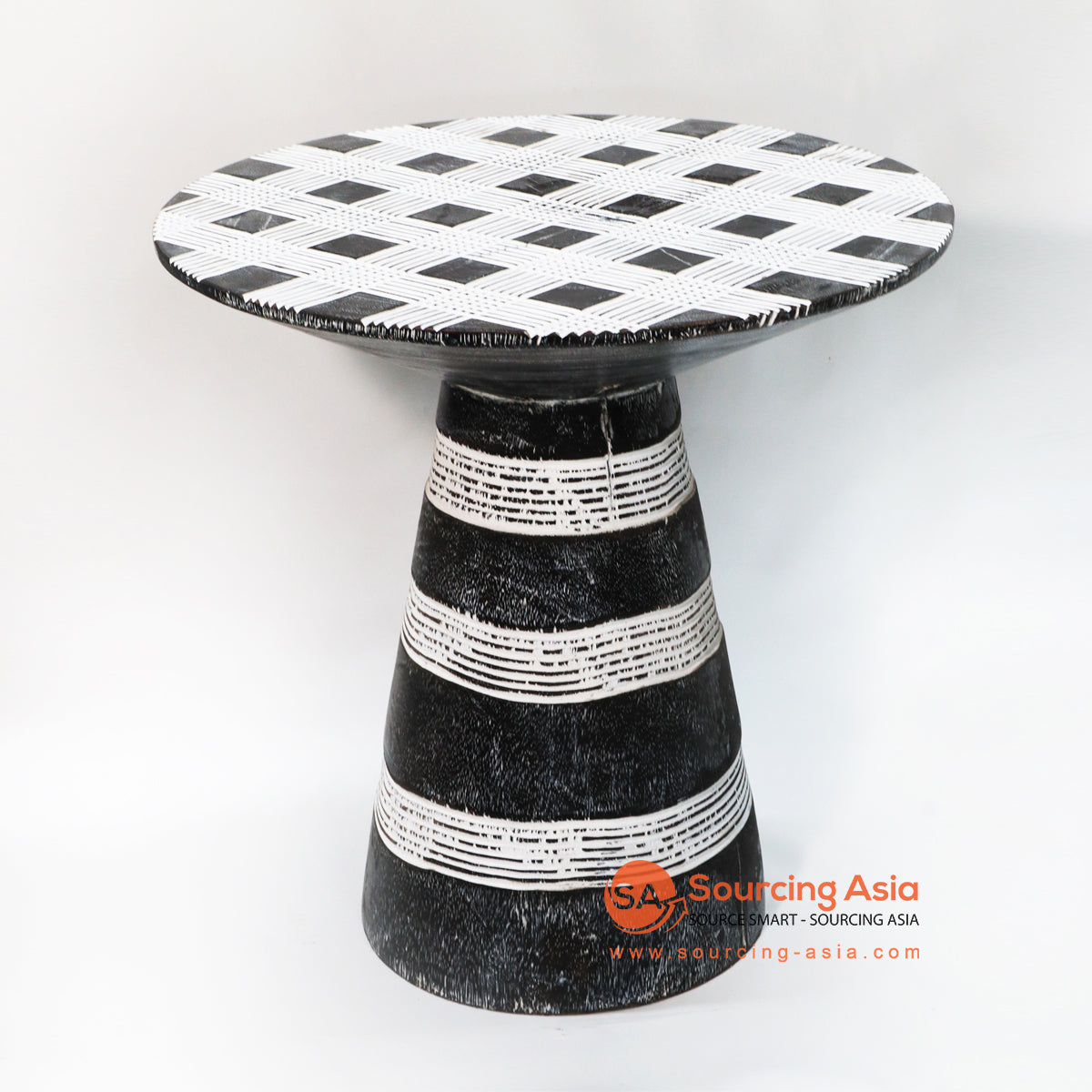BMW220-2 BLACK AND WHITE SUAR WOOD ETHNIC TRIBAL STYLE SIDE TABLE
