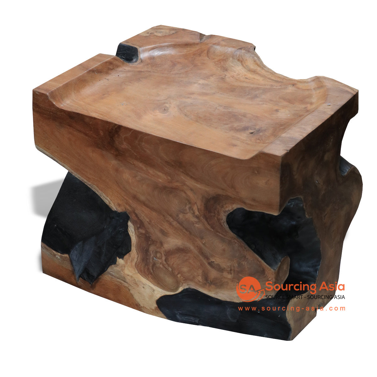 BMW266-1 NATURAL TEAK ROOT STOOL AND SIDE TABLE